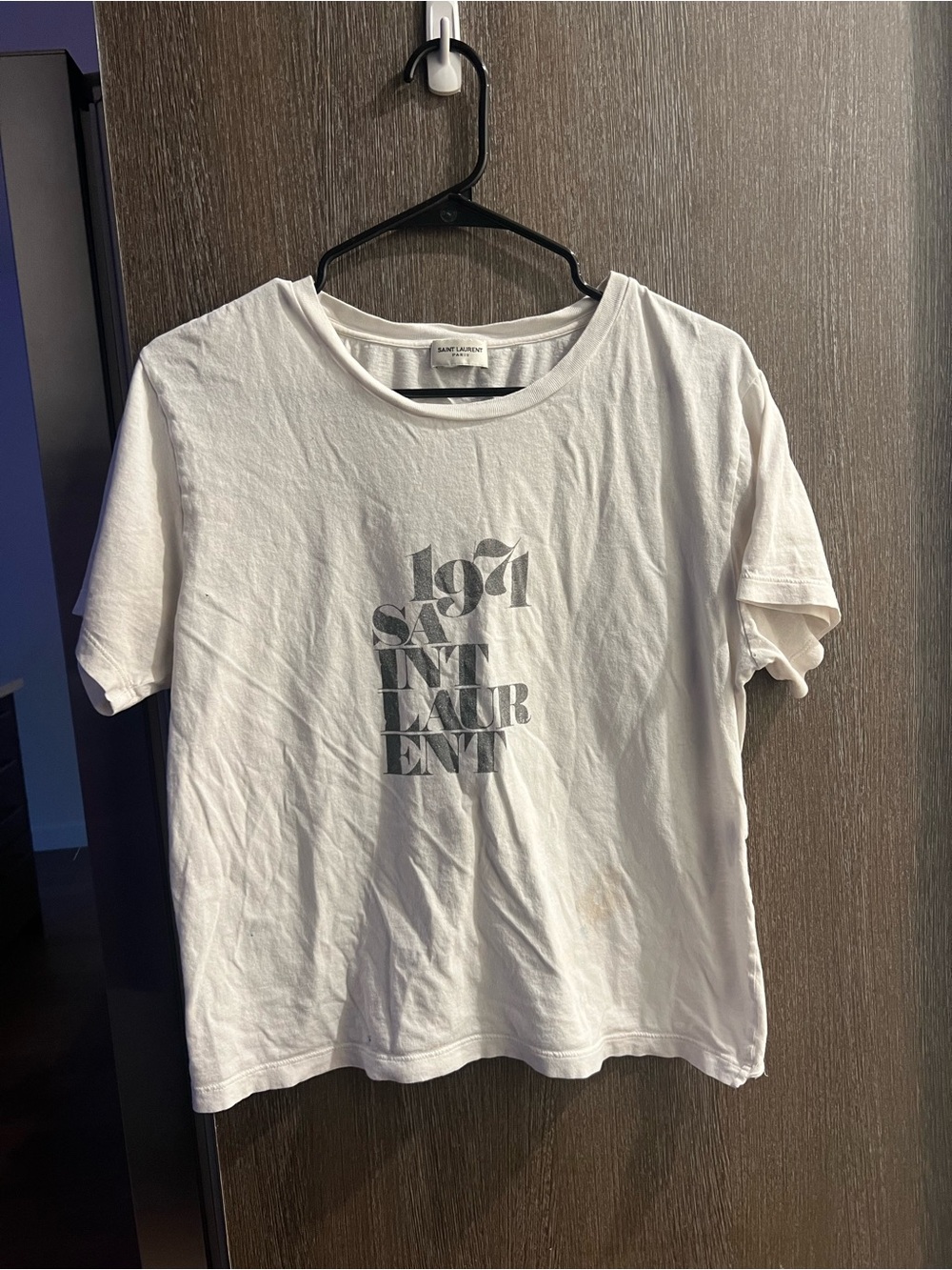 Saint Laurent White Tee with Gray 1971 Stack Logo